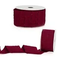 Textured burgundy tweed ribbon with metallic silver accents for DIY gift wrapping - Burgundy