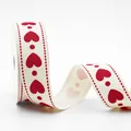 Hochwertiges 25mm Baumwollband in Creme mit rotem Herz- und Punktmuster für Geschenke - Roter Punkt Herz * 25MM