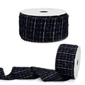 Black tweed ribbon with silver accents, perfect for DIY gift packaging and crafts. - Black