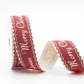 25mm rotes Baumwoll-Weihnachtsband mit weißem Wellenrand und Merry Christmas Aufdruck - Weihnachten * 25MM