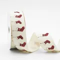 25mm Baumwollband in Creme mit rotem Weihnachtssocken-Muster für Geschenkverpackungen - Strümpfe * 25MM