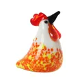 Figura miniatura de gallo de vidrio hecha a mano con manchas de colores para escritorio - Estilo Pico Negro/Cuerpo Naranja Rojo Amarillo / 30x22x37mm