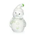 Primer plano de una figura de muñeco de nieve de cristal transparente para Navidad. - Muñeco de nieve con gorro / 48*31*82mm / Verde