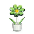 Elegant handcrafted green faceted crystal sunflower plant ornament in clear glass pot - 61x100mm / Green
