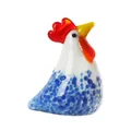 Figura de gallo de cerámica en miniatura con lunares azules para decoración de casa - Estilo Pico Amarillo/Cuerpo Verde Fruta Amarillo Limón Rojo / 30x22x37mm
