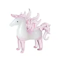 Vista dettagliata di una statuina di unicorno in cristallo bianco e viola per decorazione - Pegaso Grande / 86x40x77mm / Rosa
