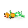 Handcrafted glass dancing frog figurine in amber and green - Mini Frog - Kicking / 30*55mm