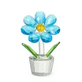 Elegant blue faceted crystal sunflower ornament in a clear glass pot decoration - 61x100mm / Lake Blue