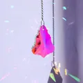 Iriserende roze esdoornblad kristallen zonvanger hanger met zilveren ketting voor het raam - AB Kleur Kerstboom (76mm)