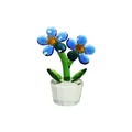 Figurine de fleurs en cristal bleu dans un pot à facettes pour une décoration de chic - Deux Fleurs (Feuille en Filet) / Bleu Moyen
