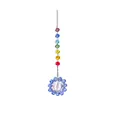 Attrape-soleil en cristal tressé à la main avec perles arc-en-ciel et fleur bleue - Pendentif Arc-en-Ciel Fleur de Soleil / Longueur Totale Environ 43cm / Bleu clair