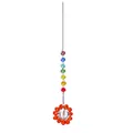 Attrape-soleil en cristal arc-en-ciel fait main avec perles et pendentif tournesol - Pendentif Arc-en-Ciel Fleur de Soleil / Longueur Totale Environ 43cm / Rouge Orangé