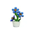 Ornement de fleur de myosotis en cristal bleu dans un pot en verre facetté - Trois Fleurs (Feuille en Filet) / Bleu Moyen