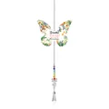 Attrape-soleil en cristal avec plaque papillon florale en acrylique et perles arc-en-ciel - Perle Pointue Papillon Vert-Grand-mère / Longueur Totale 43cm