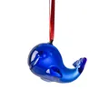 Handcrafted blue glass whale ornament with red hanging ribbon for garden decor - Dolphin Hanging (Medium Blue)
