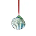 Handcrafted iridescent glass seashell hanging ornament with elegant red string for home decor - Shell Hanging (Green)