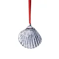 Elegant silver metallic glass seashell hanging ornament with a vibrant red string cord - Shell Hanging (Smoky Gray)