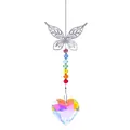 Atrapasol de mariposa de cristal con cuentas de chakra y colgante de corazón AB brillante - Mariposa