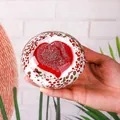 Handcrafted glass crystal ball with embedded 3D red bubble heart for home decor - Semi-Circular Heart Ornament / 92*58mm