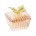 Elegant champagne glass jewelry box with a golden butterfly lid for nail art storage - Striped Square Jewelry Box (LSSSH011) / 70x66mm / Champagne