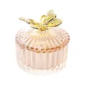 Elegant champagne pink ribbed glass jewelry storage box featuring a gold butterfly lid - Striped Round Jewelry Box (LSSSH012) / 72x68.5mm / Champagne