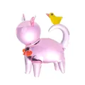 Handmade pink translucent glass cat figurine with yellow bird on tail home decor - Cat with Bird / Pink