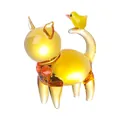 Handcrafted amber glass cat figurine with yellow bird, decorative crystal tabletop ornament - Cat with Bird / Gold Yellow