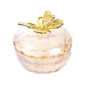 Elegant champagne glass nail cup with a lid featuring a decorative golden butterfly. - Round Jewelry Box (LSSSH013) / 75x71mm / Champagne