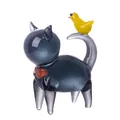 Handblown glass cat figurine with yellow bird ornament for desktop decoration - Cat with Bird / Black