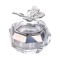 Elegant champagne octagonal glass container with a decorative silver butterfly lid - Octagonal Jewelry Box (LSSSH014) / 72x72mm / Smoke
