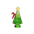 Statuetta artigianale di albero di Natale in vetro verde con stella gialla e gancio rosso. - Stile Gancio Rosso / 61*28mm / Verde