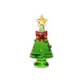 Mini albero di Natale in vetro verde con stella dorata e un piccolo fiocco rosso - Stile Fiocco Rosso / 61*28mm / Verde brillante