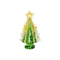 Statuina dell'albero di Natale in vetro verde con stella gialla per decorazione da tavolo - Albero di Natale / 48*63mm / Onda Giallo Bianco