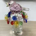 Exquisite handgefertigte facettierte Kristallvogel-Figur auf buntem Sonnenblumenstrauß - 6 small water drop flowers with birds
