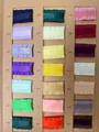 Professional swatch card showing multicolor ruffled polyester ribbons for DIY crafts - 1.5cmx50 Yards / Multi-Color / Note Color Code
