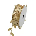Gold leaf embossed ribbon roll for floral decoration and DIY gift wrapping crafts - 2.5CM X 50M / Tan