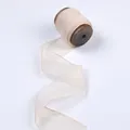 Handmade cream wrinkled chiffon silk ribbon with frayed edges on vintage wooden spool for weddings - With Wooden Spool / Off-White (6272)