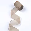 Hand-torn taupe chiffon pleated ribbon on wooden spool for wedding decor - 7707#(4CM X 5 Yards) / Single Roll (No Wooden Axis) / Khaki