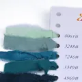 Set of frayed edge cotton ribbons in green and blue shades with sample color codes - Peacock Green (8061#) / 4cm x 5 Yards