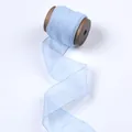 Light blue frayed edge chiffon silk ribbon roll on vintage wooden spool for wedding decor. - With Wooden Spool / Light Blue (3041)