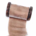 Elegant dusty rose velvet ribbon with frayed edges on a wooden spool for vintage decor - 1 Meter (6cm Width) / Champagne