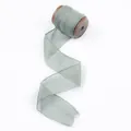 Elegant sage green frayed edge chiffon ribbon on vintage wooden spool for DIY crafts - Sage Green