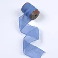 Blue pleated chiffon ribbon on wooden spool for wedding bouquet decor and gifts - Without Wooden Spool (3-4cm x 5 Yards) / Denim Blue (7984)