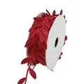 Premium red ultrasonic embossed leaf ribbon vine for gift wrapping and floral decor - 2.5CM X 50M / Red