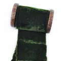 Vintage dark green velvet ribbon with frayed edges on rustic wooden spool for wedding craft - 1 Meter (3.8-4cm Width) / Dark Green