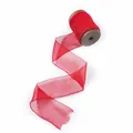 Elegant red chiffon ribbon with raw edges on wooden spool for DIY crafts and gifts - Red