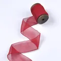 Handmade premium red frayed edge chiffon ribbon for wedding bouquet decorations - Without Wooden Spool / Red (5720)