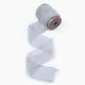 Elegant grey-blue chiffon silk ribbon with frayed edges on a wooden spool for DIY crafts - Grey Blue