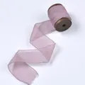 Elegant mauve wrinkled chiffon ribbon with hand-torn edges on a rustic wooden spool - Without Wooden Spool / Lotus Pink (9916)