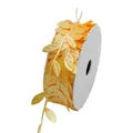 Elegant yellow embossed leaf ribbon on spool for DIY gift wrapping and floral decor - 2.5CM X 50M / Light Yellow